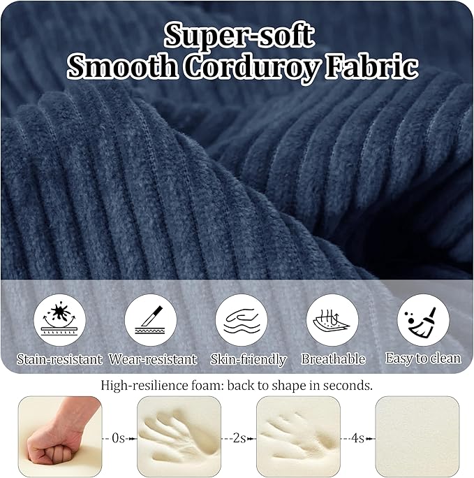 31.5'' Convertible Compressed Corduroy Folding Sofa Bed, Modern Boneless Pull Out Sleeper Sofa Couch in a Box, 3 in 1 Portable Lazy Floor Lounge Chair, No Assembly Needed, Navy Blue, Pillow, Single