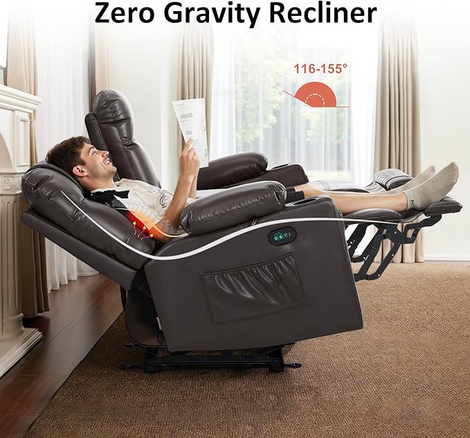 MCombo Zero Gravity Power Loveseat Recliner with Console, Heat and Vibration Massage, Reclining Loveseat Sofa with USB Ports, Cup Holders for Living Room, Faux Leather PR622Sets (Dark Brown)