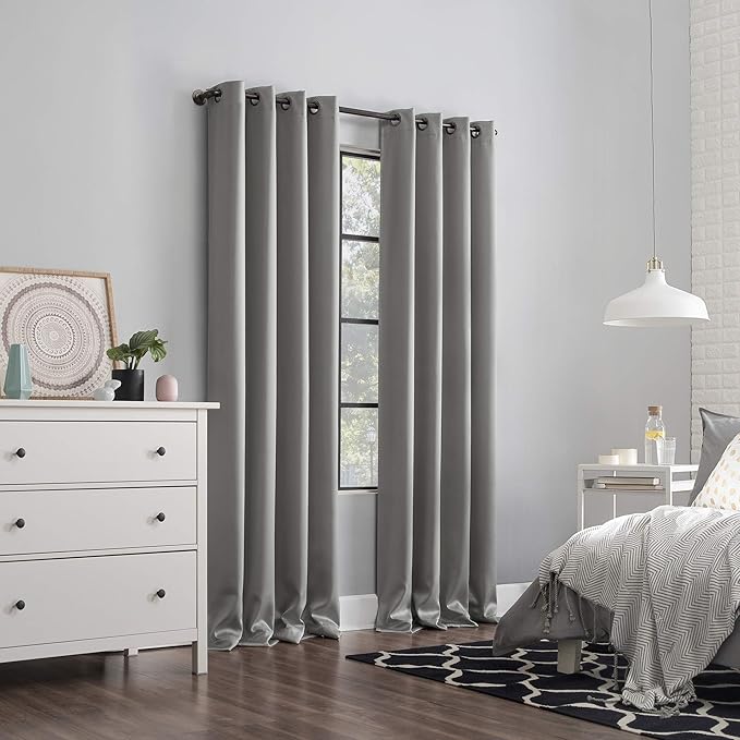 Sun Zero Nordic 2-pack Theater Grade Extreme 100% Blackout Grommet Curtain Panel Pair, 52" x 108", Silver