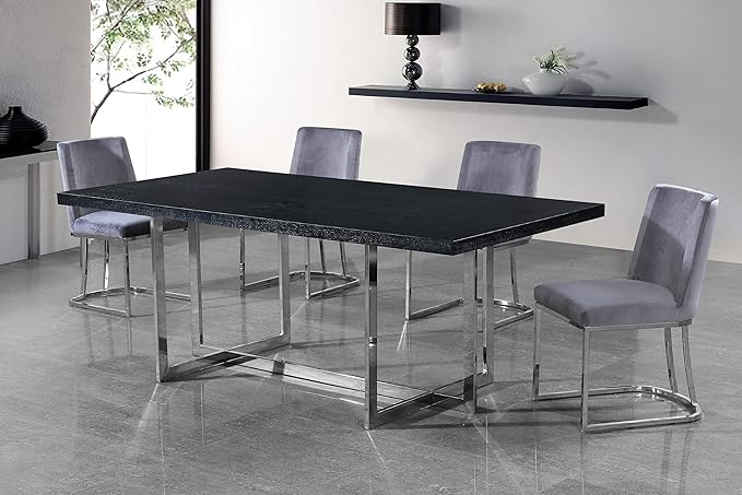 Meridian Furniture Heidi Collection Modern | Contemporary Velvet Upholstered Dining Chair with Polished Chrome Metal Frame, Set of 2, 19" W x 23" D x 32" H, Grey