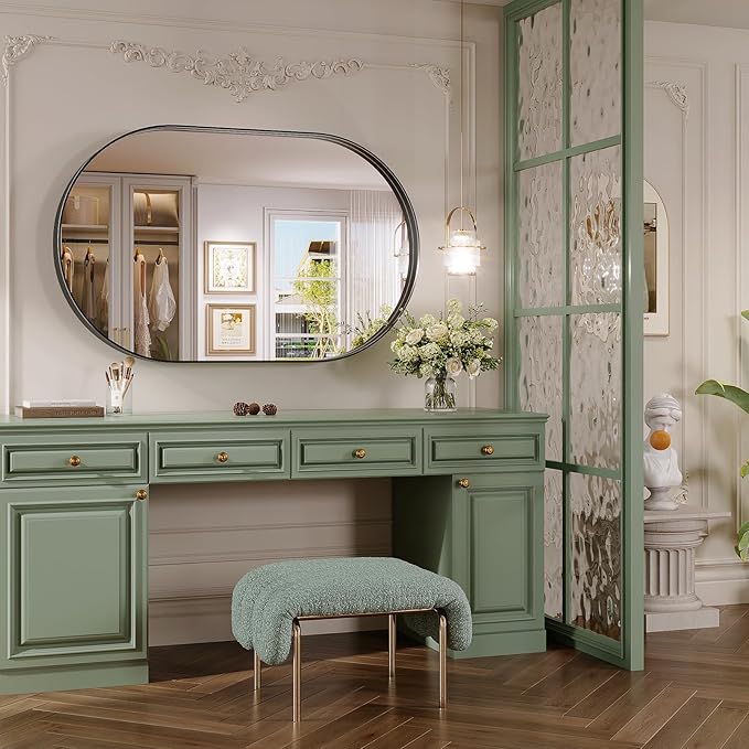 Black Oval Mirror for Bathroom, 40 x 30 Inch Oval Bathroom Vanity Mirrors for Wall, Metal Frame Mirror for Bedroom Living Room Entryway, Wall Decor, Hangs Horizontal or Vertical