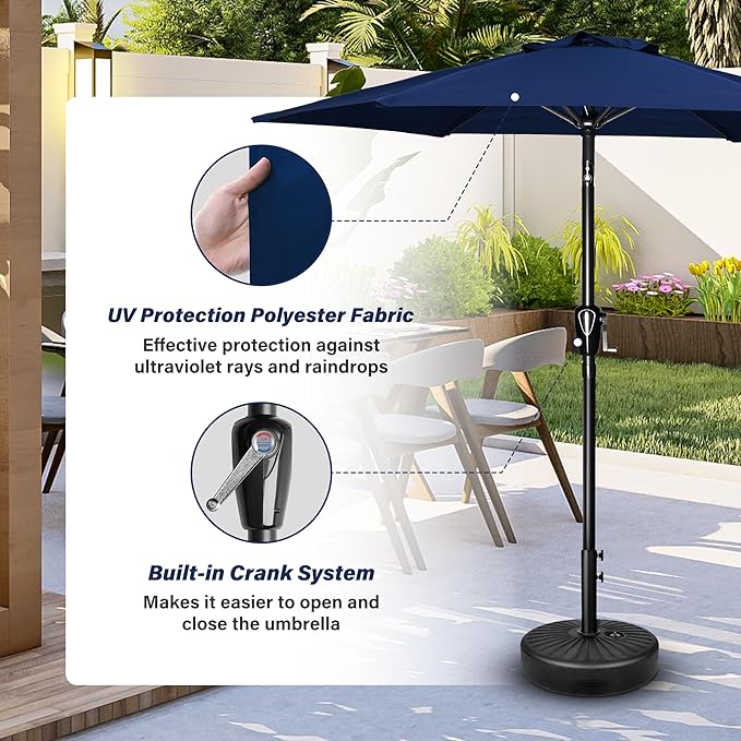 YSSOA 2 Pack 7.5' Patio Umbrella Outdoor Table Market Yard Umbrella with 6 Sturdy Ribs, Dark Blue