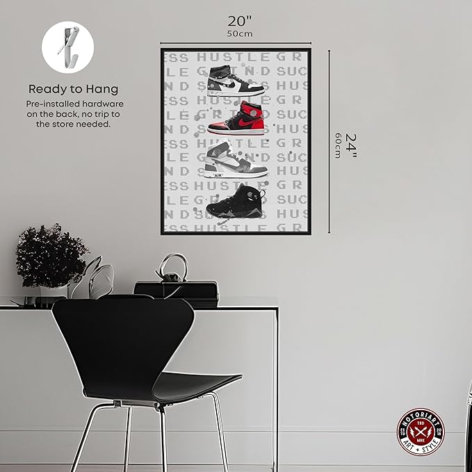 Hype Sneakers Framed Sneaker 1 Piece Canvas Wall Art, 21" x 25", Black Frame