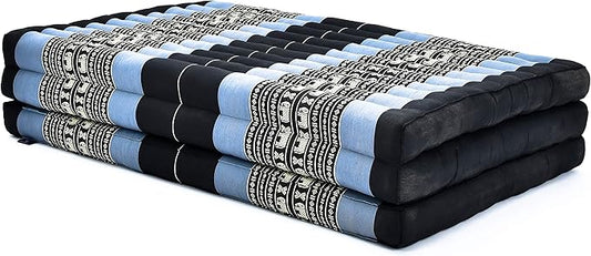 Leewadee Trifold Mattress XL – Comfortable Thai Massage Pad, Foldable Relaxation Floor Mattress Filled with Eco-Friendly Kapok, Perfect to Use as a Sleeping Mat 79 x 39 inches, Blue