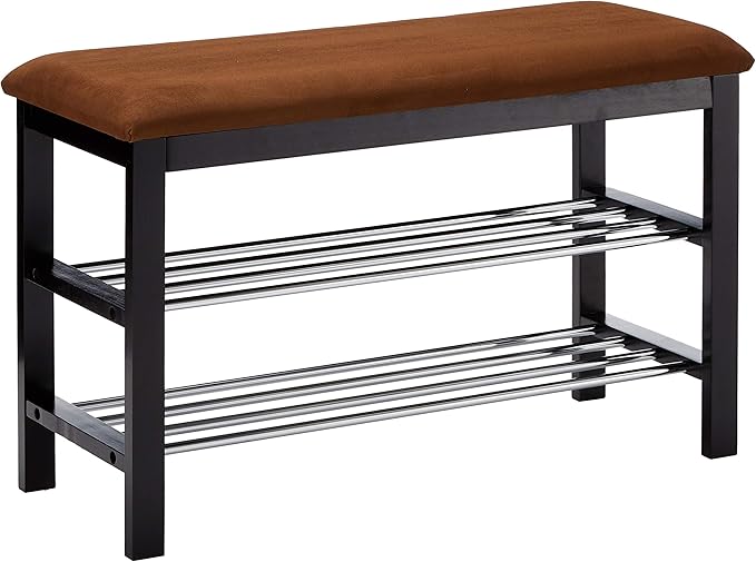 Black / Chocolate Micro Fabric Shoe Rack Storage Organizer & Hallway Bench