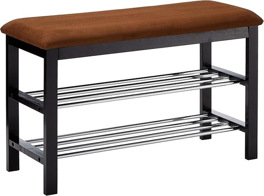 Black / Chocolate Micro Fabric Shoe Rack Storage Organizer & Hallway Bench
