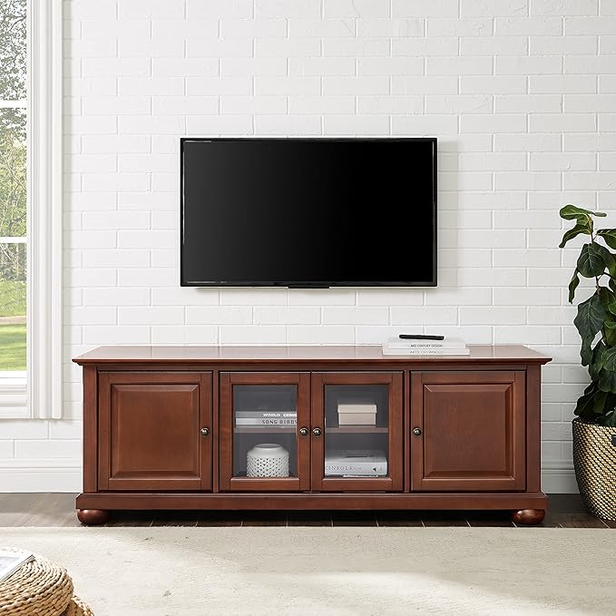 Crosley Furniture Alexandria Low Profile TV Stand for 65+ inch TVs, Entertainment Center with Storage Shelves, Vintage Mahogany
