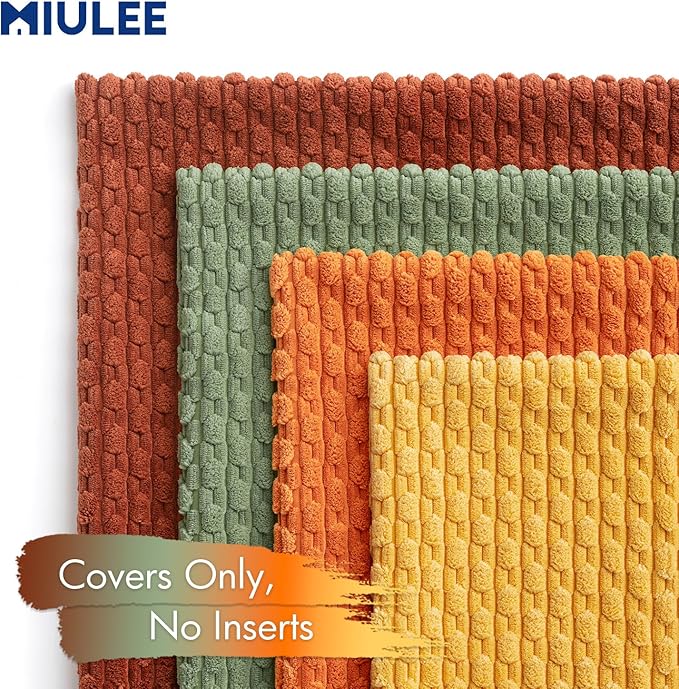 MIULEE Burnt Orange Decorative Throw Pillow Covers for Couch Modern Striped Cushion Covers Soft Corduroy Pillowcase Home Decor for Bed Sofa Living Room 18x18 Inch Set of 4 Yellow Orange