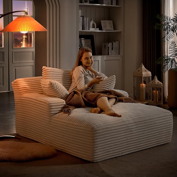 49.2" Oversized Chaise Lounge Daybed Plush Corduroy Upholstered Boneless Memory Foam Cloud Couch Sofabed, Lazy Lounger Chairs with Deep Seat, No Assembly Required Cloud Comfy Couches for Living Room