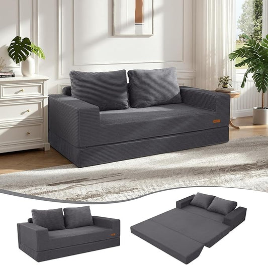 COMAX Futon Sofa Bed, 4‑in‑1 Convertible Sofa Bed, Boneless Couches for Living Room, Fold Out Small Foldable Loveseat Space‑Saving, Grey