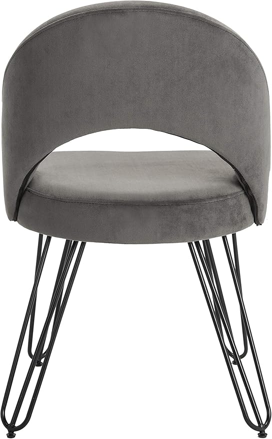 Safavieh Home Jora Retro Dark Grey Velvet and Matte Black Side Chair, Set of 2