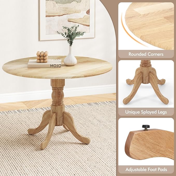 Giantex 39-Inches Round Dining Table for 4 with Legs, 220 Lbs Capacity, Rubber Wood Kitchen Table for Dinette, Dining Room, Living Room, Restaurant, Dinner (Natural)