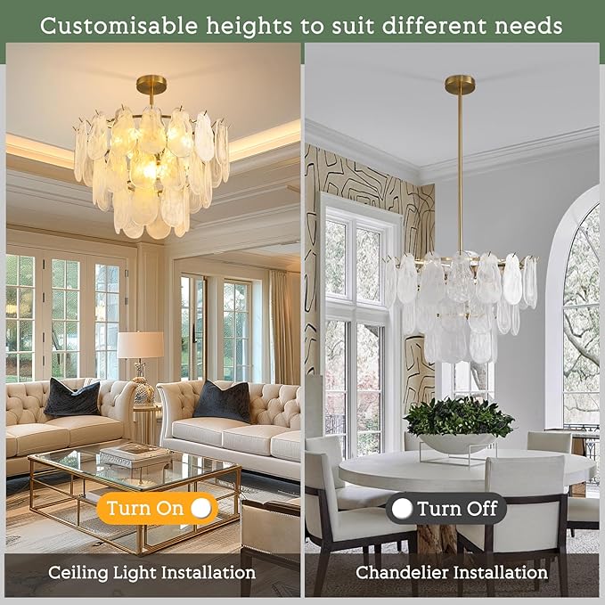 Modern Gold Chandelier Lighting, D23.6 Inch Creative Cloud Glass Pendant Ceiling Fixture Lamp, 3 Tier Round Crystal Glass Chandelier, 9-Light for Living Room Bedroom Dining Room (E12)