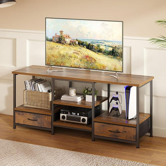 Sweetcrispy Entertainment Center with Stoage Wood TV Stand with Drawers for 65 Inch+ TVS, Television Stands for Living Room Media Console with Charging Station Drawers Shelf Sturdy Frame, 47'' Rustic