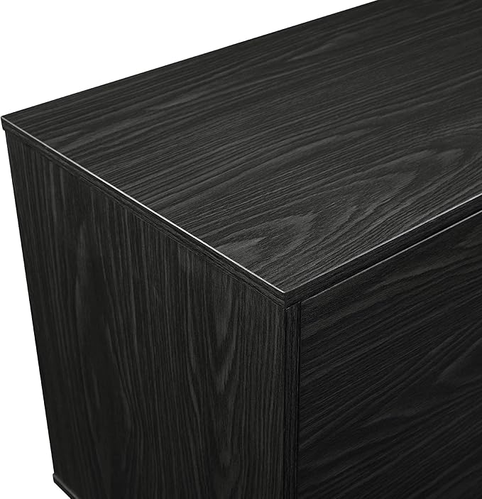 Walker Edison Saxon Mid Century Modern 2 Door Glass Shelf TV Stand for TVs up to 80 Inches, 70 Inch, Graphite