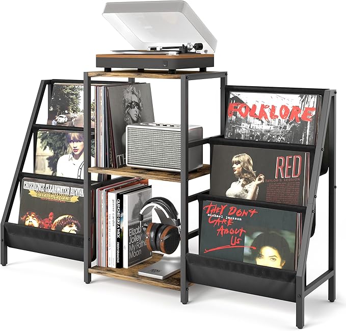 Record Player Stand with Vinyl Storage, Record Player Table with Vinyl Record Storage Up to 280 Albums, Turnta ble Stand with Record Holder Display Shelf, Record Cabinet for Media Stereo Audio