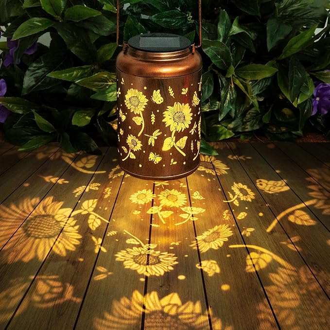 Sunflower Solar Lanterns Outdoor Waterproof, Birthday Sunflower Gifts for Women, Mom, Metal Hanging Solar Lights Outdoor for Patio Porch Yard Backyard Garden Decor