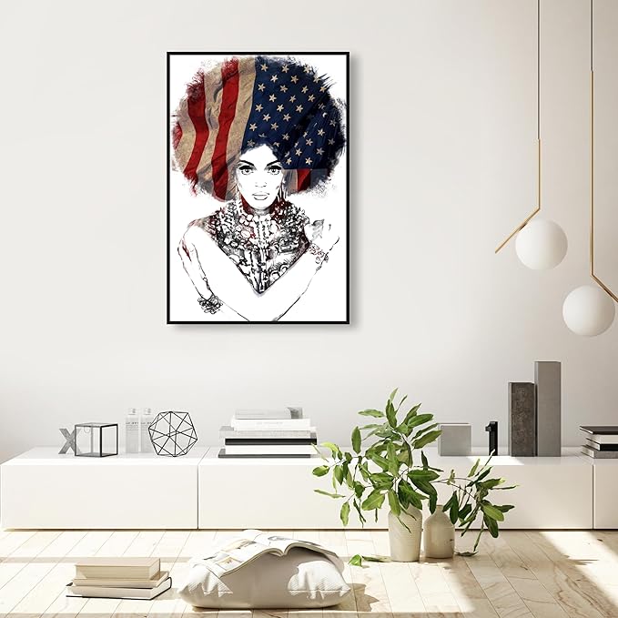 The Oliver Gal Artist Co. People Framed Wall Art Canvas Prints 'New American Woman' Portraits Home Décor, 24" x 36", White, Black