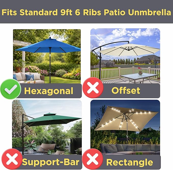 Sfmora 9ft Patio Umbrella Replacement Canopy for 6 Ribs, Outdoor Umbrella Canopy ONLY, Market Umbrella Top, Water-Resistant & UV-Protective