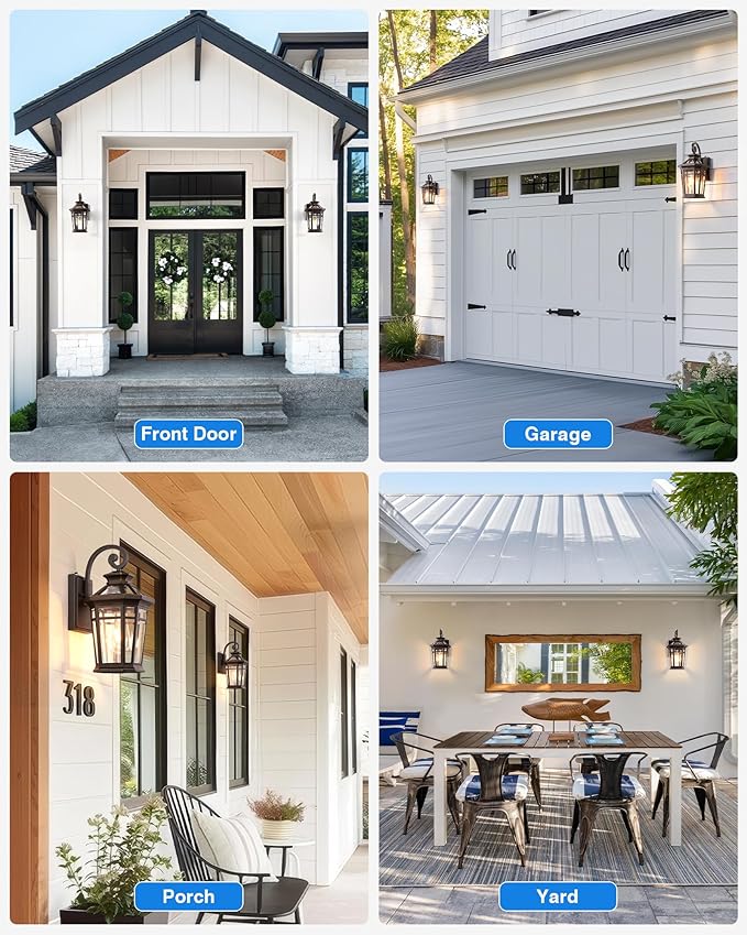 Outdoor Wall Lights Wall Mount, Exterior Lighting Fixtures Dusk to Dawn, Oil Rubbed Bronze Front Porch Lights, Outdoor Wall Lantern with Tempered Glass, Anti-Rust Garage Sconce Lights, Patio