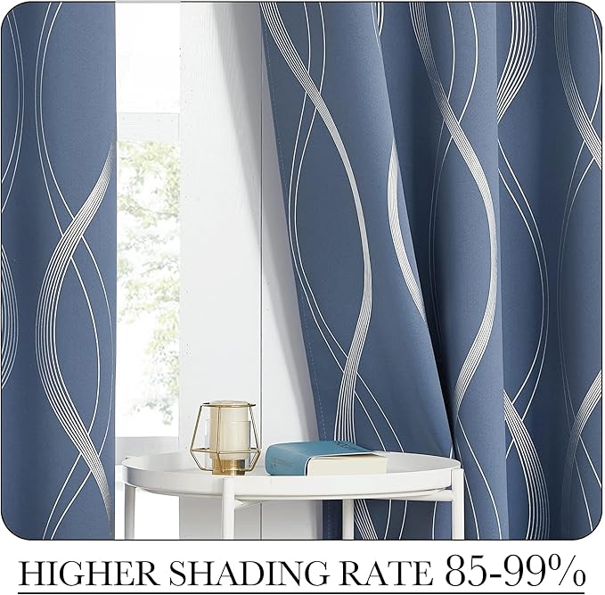 NICETOWN Stone Blue Decorative Curtains Blackout 84 inch Length for Bedroom Living Room, Thermal Insulated Grommet Room Darkening Pattern Drapes for Boys Kids Mans Home Decoration (2 Panels, 52 by 84)