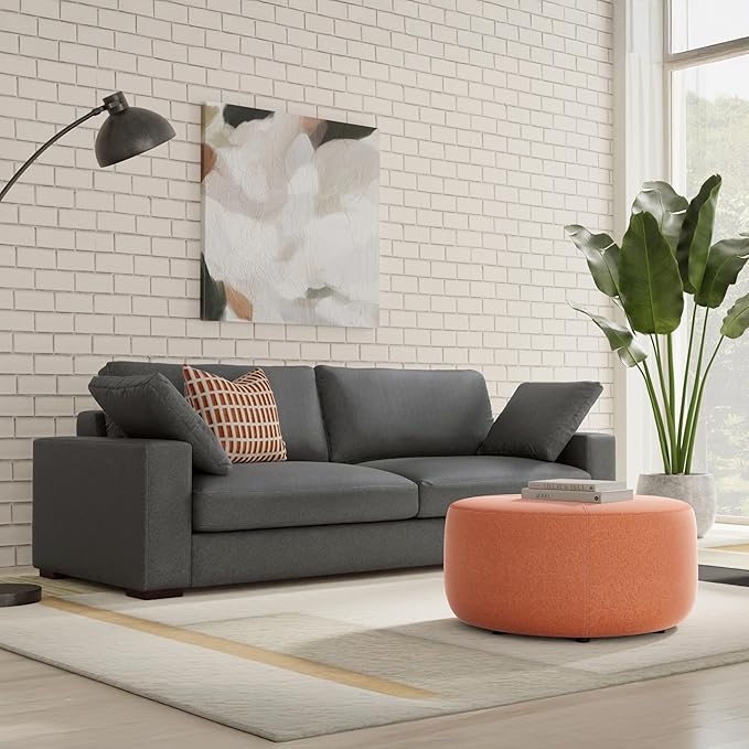 SIMPLIHOME Charlie Sofa in 100% Recycled Polyester Tightly Woven Performance Fabric, Pebble Grey, 96-inches Wide, Handcrafted Contemporary Style Sofa for Living Room or Couch for Family Room
