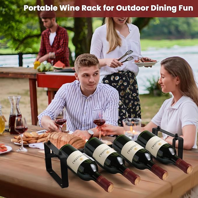 Stackable 4 Bottles Wine Rack – Compact Metal Wine Holder for Countertop, Cabinet, Pantry, Bar, or Small Spaces – Small Freestanding Wine Storage Organizer for Tight Spaces (1 Tier, Black)