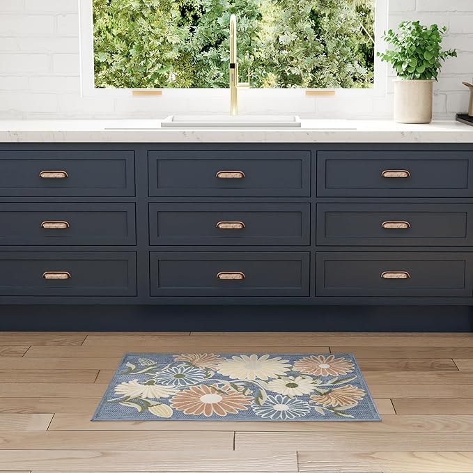 Nourison Home Aloha Blue Sage 2'8" x 4' Area Rug - Easy Clean, Non Shedding, Bed Room, Living Room, Dining Room, Kitchen (3' x 4')