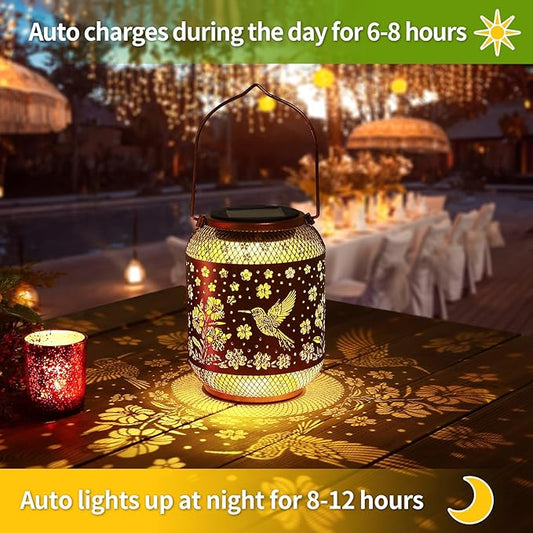 Solar Lanterns Outdoor Waterproof Hummingbird Garden Decor Birthday Gifts for Women Mom Grandma Hanging Solar Lights Metal Decoration Outside for Yard, Patio, Backyard, Porch, Pathway