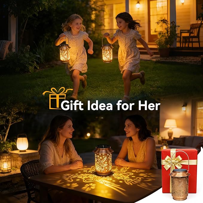 Ollny Solar Lanterns Outdoor Waterproof Hummingbirds 2Pack, for Mothers Day Birthday Thanksgiving Gifts for Mom Grandma Sister Women Her, Hanging Solar Metal Lights for Garden Backyard Patio Decor