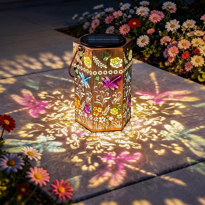 Outdoor Gifts for Women - Dragonfly Outdoor Solar Lantern Garden Decor Patio Decor for Yard, Patio, Pathway