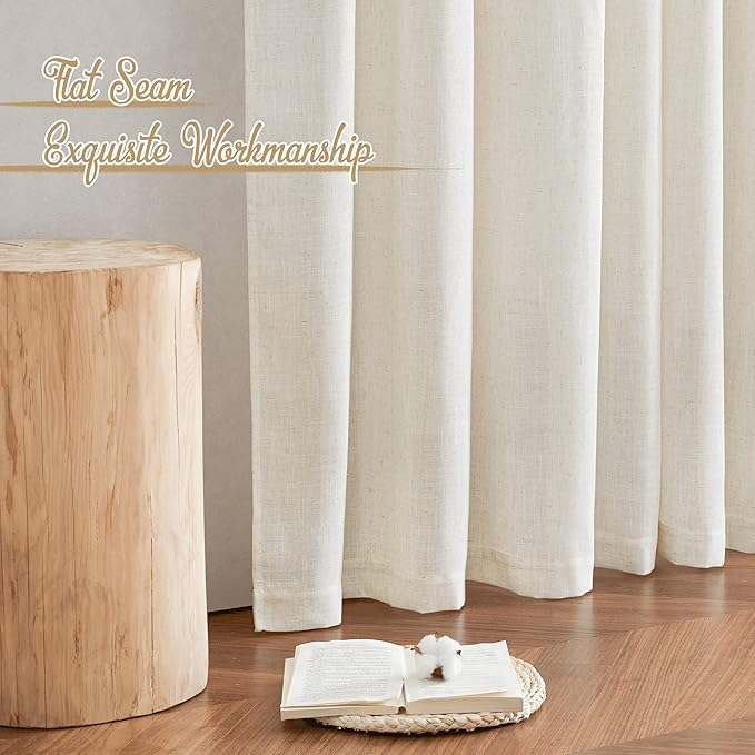 NICETOWN Linen Curtains 90 inches Long, Rod Pocket & Back Tab Semi Sheer Flax Linen Burlap Window Treatments Privacy with Light Filtering for Doorway/Living Room, Natural, W42 x L90, 2 Pieces