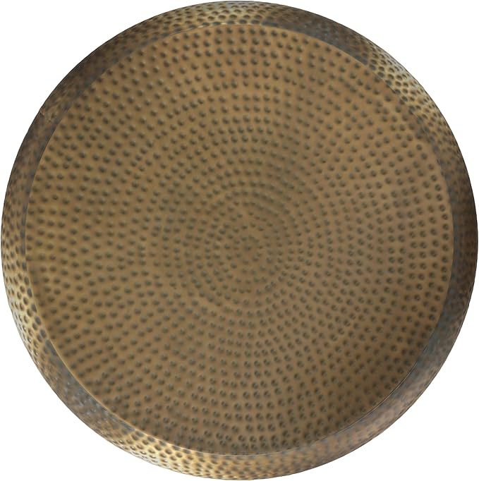 SIMPLIHOME Preston Drum Coffee Table - 36 inch Wide Iron Round Metal Table in Antique Gold, Modern Industrial Living Room Centerpiece with Hand-Hammered Texture and Sculptural Design, Assembled