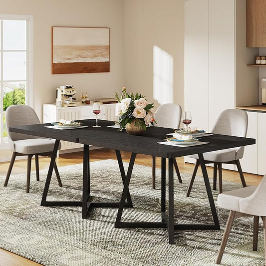 Tribesigns Square Dining Table, 31.5" Industrial Dinner Table with Metal Base, Kitchen Table for Dining Room, Small Space, Apartment, Black (2pcs)