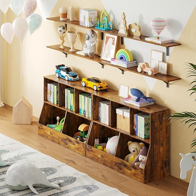 DINZI LVJ Toy Storage Organizer, Kids Bookshelf, Wood Toy Storage Cabinet, 5 Cubby Children Bookcase, 39.4" L Toddler Book Shelf for Playroom, Living Room, Nursery, Hallway, School, Rustic Brown
