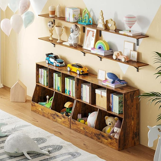 DINZI LVJ Toy Storage Organizer, Kids Bookshelf, Wood Toy Storage Cabinet, 5 Cubby Children Bookcase, 39.4" L Toddler Book Shelf for Playroom, Living Room, Nursery, Hallway, School, Rustic Brown