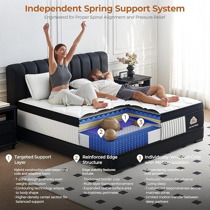 Twin Size Mattresses 12 Inch Twin Hybrid Mattress, Medium Firm with Memory Foam and Zoned Pocket Springs for Enhanced Lumbar Support and Pressure Relief, CertiPUR-US