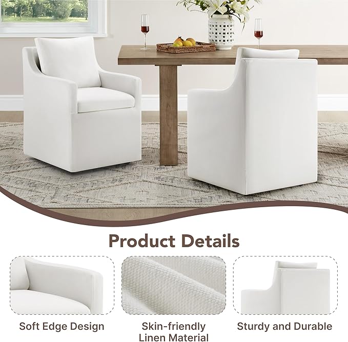 Upholstered Dining Chairs Set of 4, Modern Dining Room Chairs with Casters & Washable Cover, Rolling Accent Chair with Hidden Storage for Kitchen, Farmhouse, Living Room, White, 4 Box