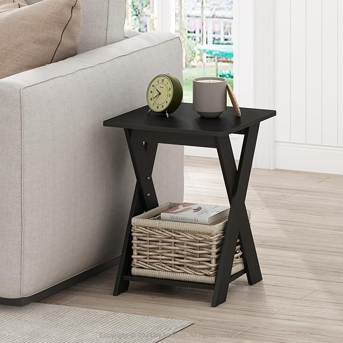 Furinno Modern Side Table, X-Legs End Table with Open Shelf, Criss-Crossed Night Stand, Bedside Table, Easy Assembly, for Living Room, Bedroom, Black Espresso