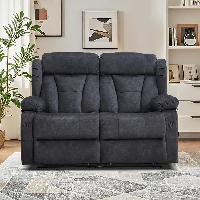 56.7" Manual Reclining Loveseat Sofa - Double Loveseat Recliner Chair with Side Pockets for RV Couch/Motorhomes/Living Room (Gray, Loveseat)