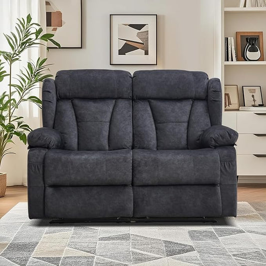 56.7" Manual Reclining Loveseat Sofa - Double Loveseat Recliner Chair with Side Pockets for RV Couch/Motorhomes/Living Room (Gray, Loveseat)