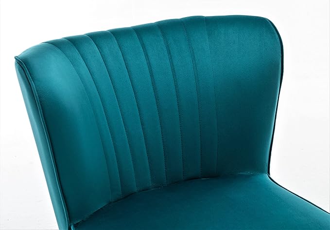 Modern Velvet Accent Chair for Living Room, Bedroom, or Entryway, Stylish and Comfortable Armless Design with Metal Legs, Greynish Blue