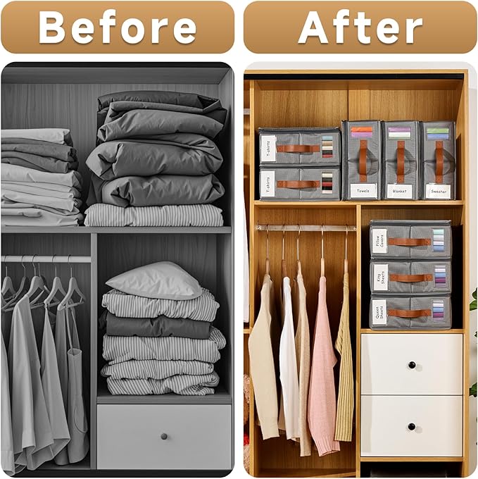 4pack Bed Sheet Organizer, Foldable Linen Closet Organizers and Storage with Sealed Design, Queen & King Size Sheet Storage with Window, Closet Organizer for Bedsheets/Blankets/Clothes, Grey