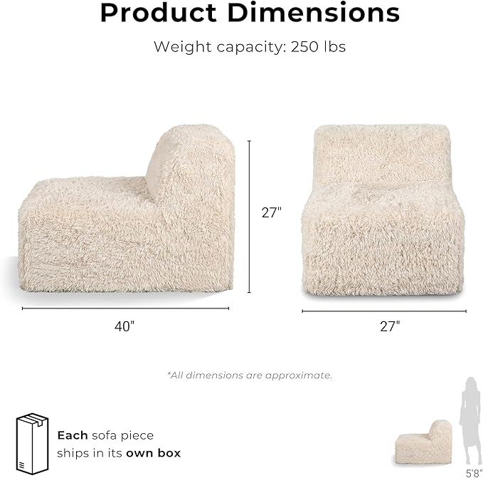 Furniture of America Havyn Modern Faux Fur 5-Seater L-Shaped Modular Foam Sectional Sofa, Compressed Couch in a Box, No Assembly Required, for Living Room and Office, Black