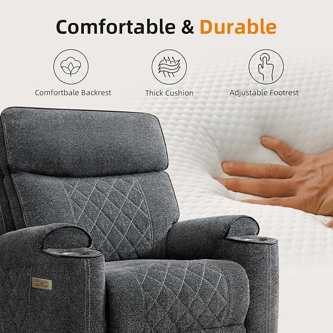 EBELLO Power Reclining Sofa Couch, Fabric Electric Recliner Loveseat Sofa with Cup Holders, USB Type-C Charging Ports and Storage Space, 2 Seats for Small Living Room, Bedroom and Meeting Room, Grey