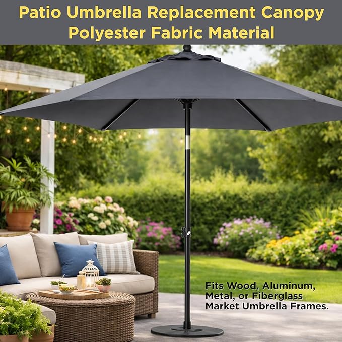 Sfmora 9ft Patio Umbrella Replacement Canopy for 6 Ribs, Outdoor Umbrella Canopy ONLY, Market Umbrella Top, Water-Resistant & UV-Protective