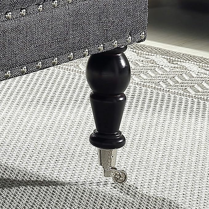 24KF Large Square Coffee Table Ottoman - Upholstered Tufted Button Linen Footrest Bench with Casters Rolling Wheels - Charcoal Gray
