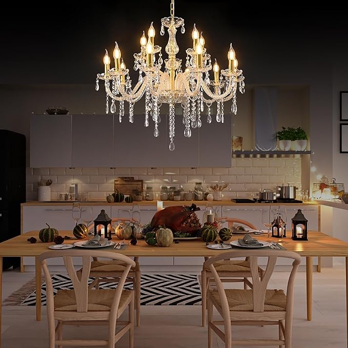 YYSHCHEN Gold Large Crystal Chandelier,30.7" Classic Large Chandelier for Dining Room, Living Room,Bedroom,Hallway,High Ceilings 15 Lights.