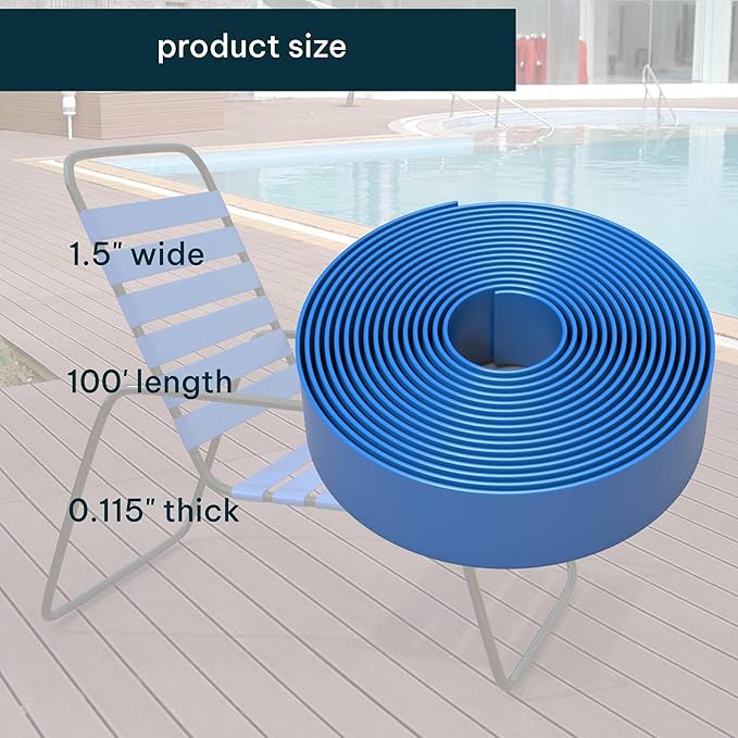 KOMORAX 100ft Long 1.5" Wide Vinyl Chair Strapping. Repair & Replacement Matte Finish. for Patio Outdoor Lawn Garden Durable Attractive (Royal Blue)