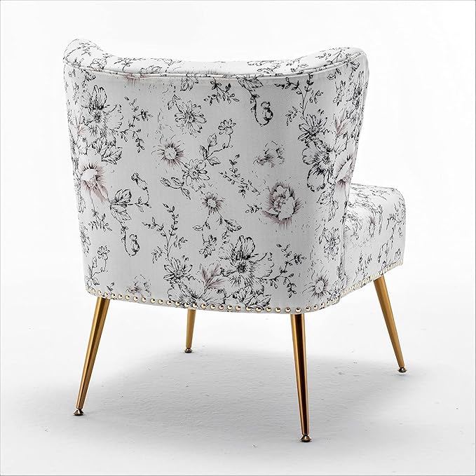 Thia Armless Accent Chair for Living Room, Elegant Seat with Nailhead Trim, Gold Metal Legs and Comfortable Curved Back, 28" D x 25" W x 29.5" H, 04 Floral Print